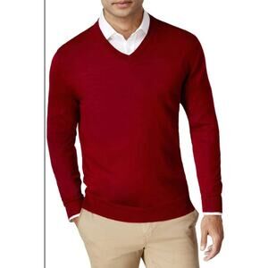 Club Room Men's Merino Wool Sweater V-Neck Dark Red Size XL Italian Spun Yarn